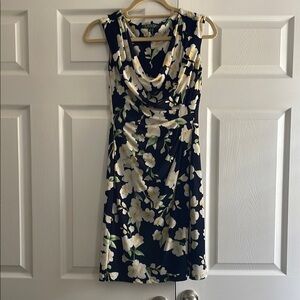 Ralph Lauren Blue Sheath Midi Dress Cowl Neck Sleeveless